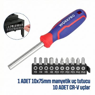 WORKPRO WP200551 21 Parça CR-V Duvar Askı Aparatlı Profesyonel Manyetik Tornavida Seti - 10