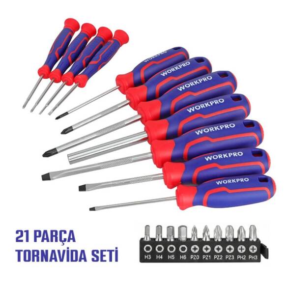 WORKPRO WP200551 21 Parça CR-V Duvar Askı Aparatlı Profesyonel Manyetik Tornavida Seti - 2