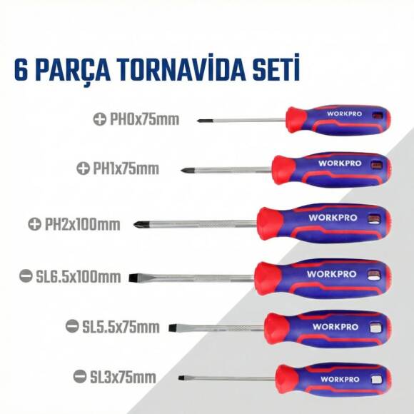 WORKPRO WP200551 21 Parça CR-V Duvar Askı Aparatlı Profesyonel Manyetik Tornavida Seti - 7