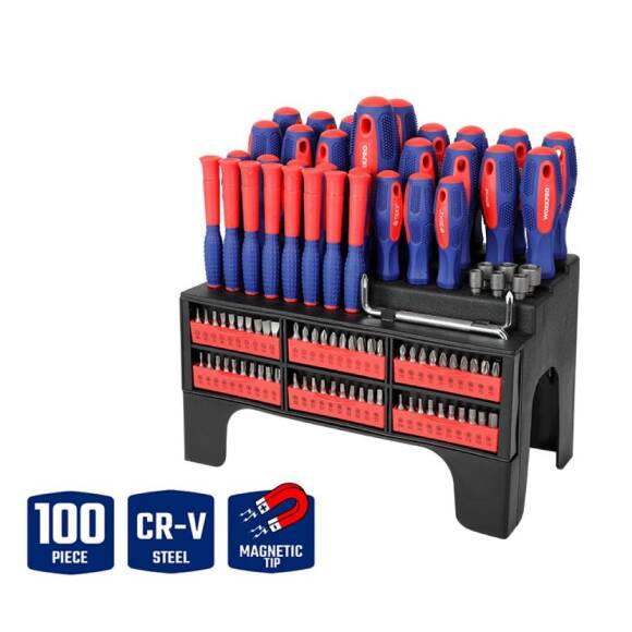 WORKPRO WP200560 100 Parça Duvar Askı Aparatlı Profesyonel CR-V Manyetik Tornavida ve Bits Uç Seti - 1