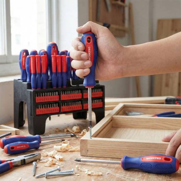 WORKPRO WP200560 100 Parça Duvar Askı Aparatlı Profesyonel CR-V Manyetik Tornavida ve Bits Uç Seti - 6