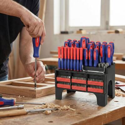 WORKPRO WP200560 100 Parça Duvar Askı Aparatlı Profesyonel CR-V Manyetik Tornavida ve Bits Uç Seti - 7