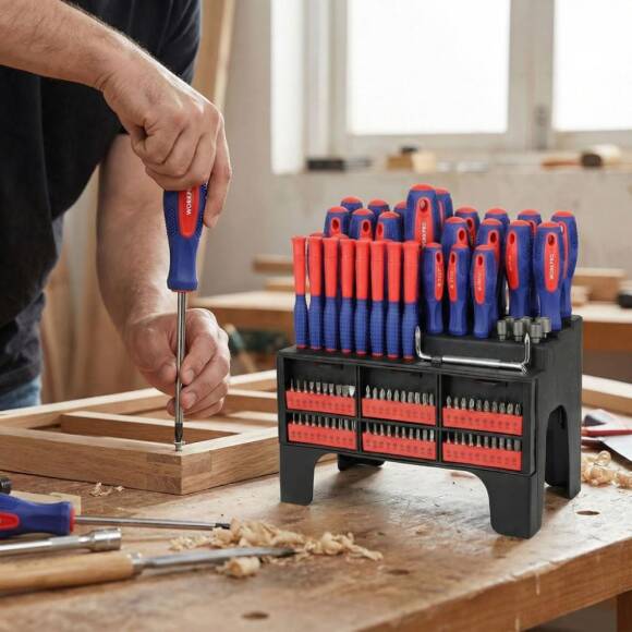 WORKPRO WP200560 100 Parça Duvar Askı Aparatlı Profesyonel CR-V Manyetik Tornavida ve Bits Uç Seti - 7