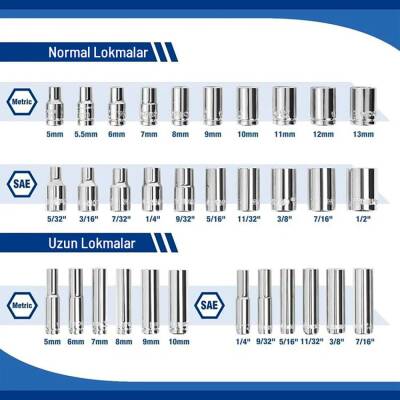 WORKPRO WP202522 1/4'’ Metrik/İnç 70 Parça Cr-V Profesyonel Lokma Takımı - 3