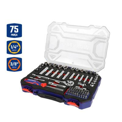 WORKPRO WP202524 1/4'’ 3/8’’ Metrik 75 Parça Cr-V Profesyonel Lokma Takımı - Workpro (1)