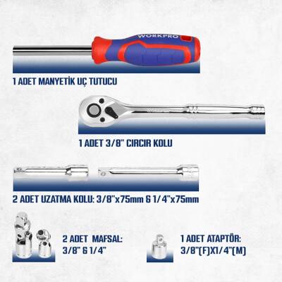 WORKPRO WP202524 1/4'’ 3/8’’ Metrik 75 Parça Cr-V Profesyonel Lokma Takımı - 5