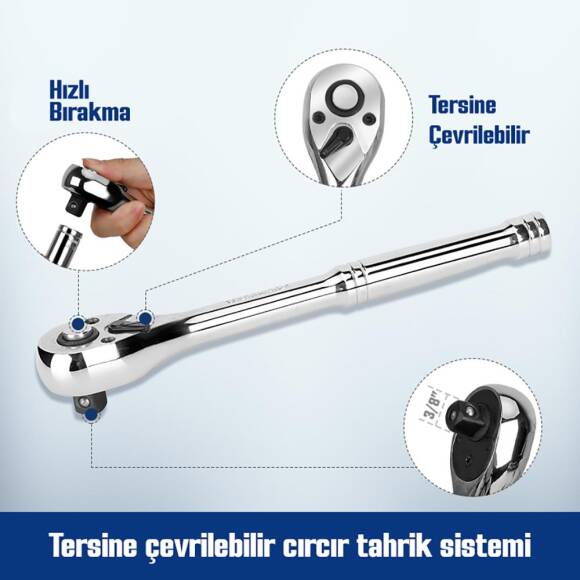 WORKPRO WP202524 1/4'’ 3/8’’ Metrik 75 Parça Cr-V Profesyonel Lokma Takımı - 6