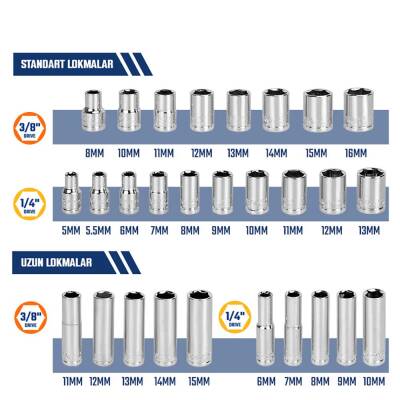 WORKPRO WP202524 1/4'’ 3/8’’ Metrik 75 Parça Cr-V Profesyonel Lokma Takımı - 7