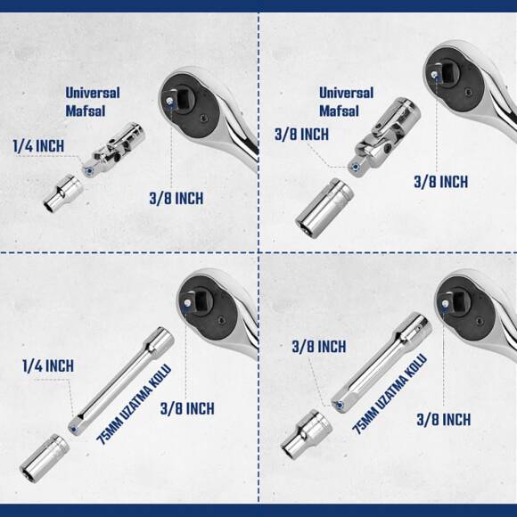 WORKPRO WP202524 1/4'’ 3/8’’ Metrik 75 Parça Cr-V Profesyonel Lokma Takımı - 9