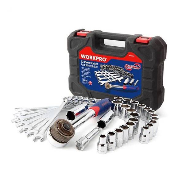 WORKPRO WP202528 3/8’’ Metrik/İnç 32 Parça Cr-V Profesyonel Lokma ve Kombine Anahtar Takımı - 1