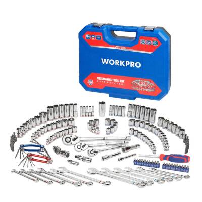 WORKPRO WP202530 1/4'’ 3/8’’ 1/2'’ Metrik/İnç 164 Parça Cr-V Ağır Hizmet Lokma ve Kombine Anahtar Takımı - Workpro