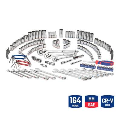 WORKPRO WP202530 1/4'’ 3/8’’ 1/2'’ Metrik/İnç 164 Parça Cr-V Ağır Hizmet Lokma ve Kombine Anahtar Takımı - Workpro (1)