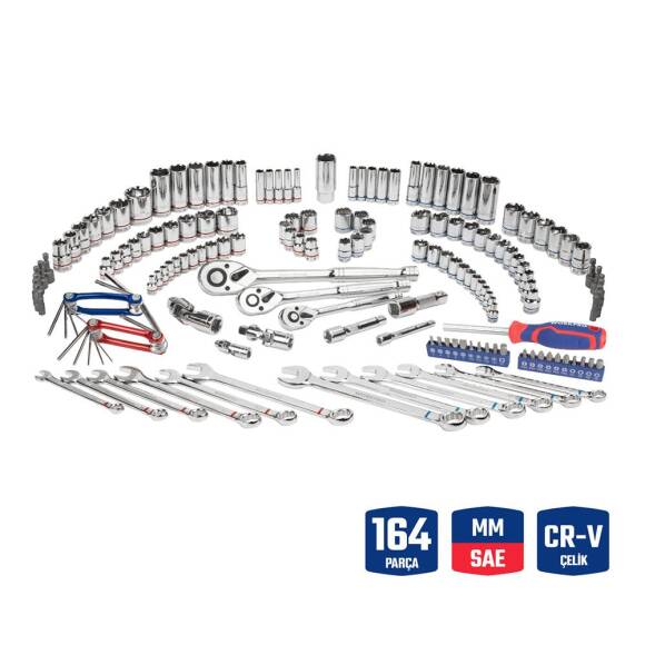 WORKPRO WP202530 1/4'’ 3/8’’ 1/2'’ Metrik/İnç 164 Parça Cr-V Ağır Hizmet Lokma ve Kombine Anahtar Takımı - 2