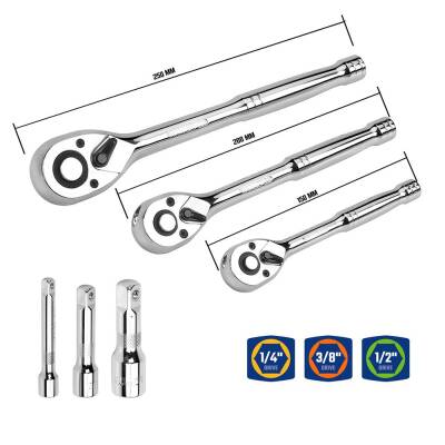WORKPRO WP202530 1/4'’ 3/8’’ 1/2'’ Metrik/İnç 164 Parça Cr-V Ağır Hizmet Lokma ve Kombine Anahtar Takımı - 3