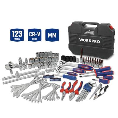 WORKPRO WP202533 1/4'’ 3/8’’ 1/2'’ 123 Parça Cr-V Metrik Ağır Hizmet Lokma ve Kombine Anahtar Takımı - Workpro