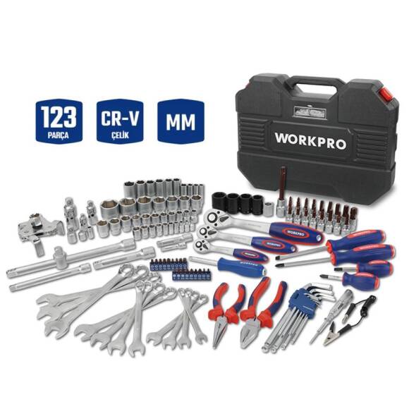 WORKPRO WP202533 1/4'’ 3/8’’ 1/2'’ 123 Parça Cr-V Metrik Ağır Hizmet Lokma ve Kombine Anahtar Takımı - 1