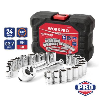 WORKPRO WP202541 3/8'’ CR-V 24 Parça Metrik/İnç Ağır Hizmet Lokma Takımı - Workpro