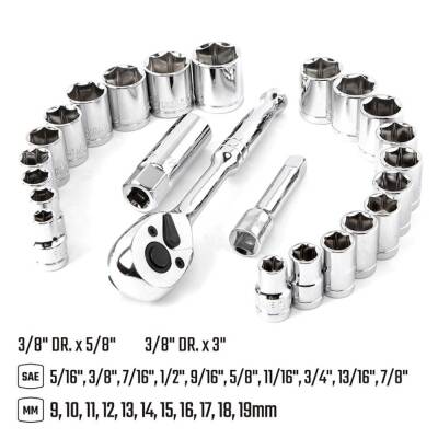 WORKPRO WP202541 3/8'’ CR-V 24 Parça Metrik/İnç Ağır Hizmet Lokma Takımı - 3