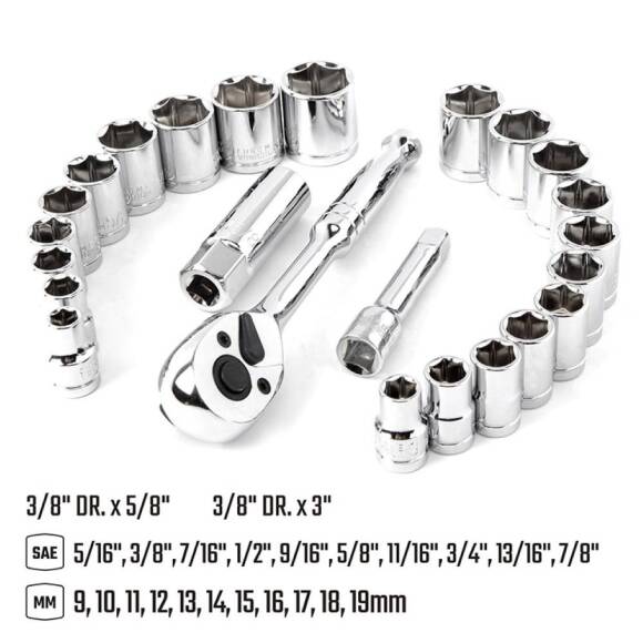 WORKPRO WP202541 3/8'’ CR-V 24 Parça Metrik/İnç Ağır Hizmet Lokma Takımı - 3