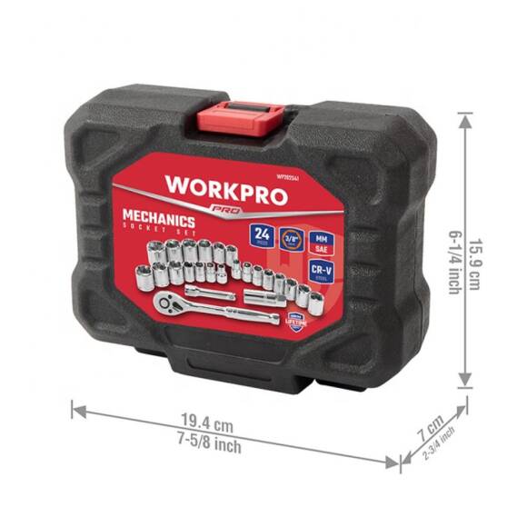 WORKPRO WP202541 3/8'’ CR-V 24 Parça Metrik/İnç Ağır Hizmet Lokma Takımı - 7