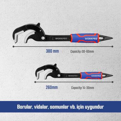 WORKPRO WP202574 2 Parça Otomatik Kilitlemeli Çok Fonksiyonlu Profesyonel Boru Anahtarı/ Levye Seti - Workpro (1)