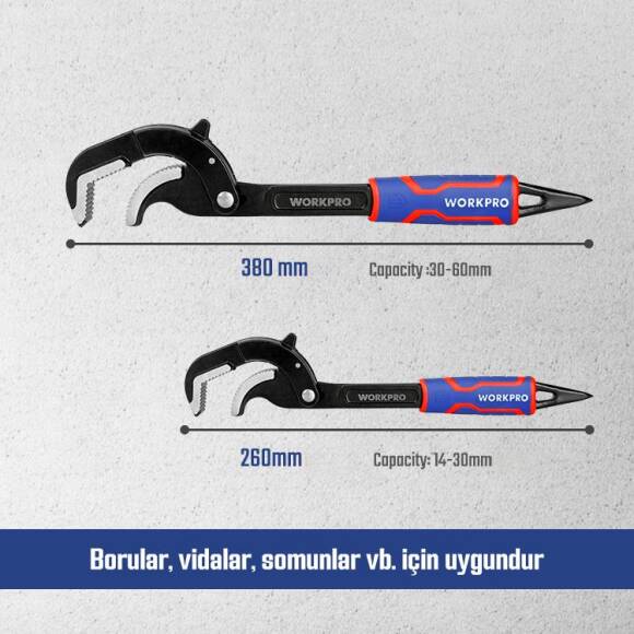 WORKPRO WP202574 2 Parça Otomatik Kilitlemeli Çok Fonksiyonlu Profesyonel Boru Anahtarı/ Levye Seti - 2