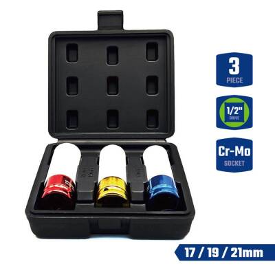 WORKPRO WP202591 17/19/21mm 3 Parça 1/2‘’ Cr-Mo Profesyonel Darbeli Derin Lokma Seti - Workpro