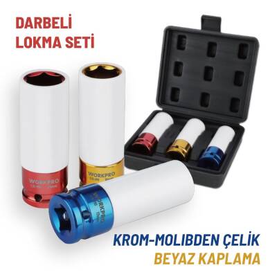 WORKPRO WP202591 17/19/21mm 3 Parça 1/2‘’ Cr-Mo Profesyonel Darbeli Derin Lokma Seti - Workpro (1)