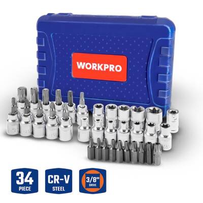 WORKPRO WP202595 3/8'’ CR-V 34 Parça Ağır Hizmet Torx Lokma Takımı (E/T Serisi) - Workpro