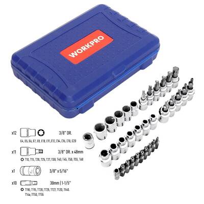 WORKPRO WP202595 3/8'’ CR-V 34 Parça Ağır Hizmet Torx Lokma Takımı (E/T Serisi) - 6