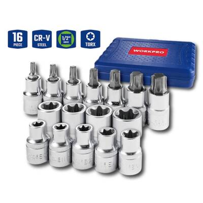 WORKPRO WP202596 1/2'’ CR-V 16 Parça Ağır Hizmet Torx Lokma Soketi / Ucu - Workpro