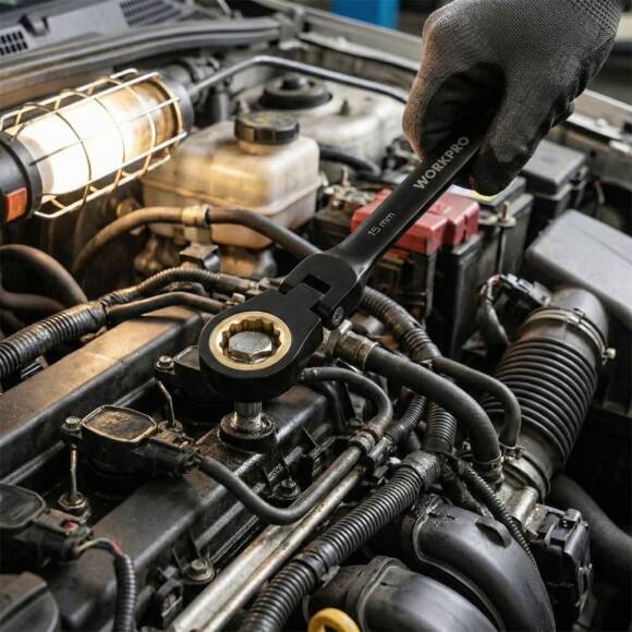 WORKPRO WP202603 8-17mm 8 Parça CR-V Profesyonel Mafsallı Cırcır Kombine Anahtar Takımı + Bez Taşıma Kılıfı - 4