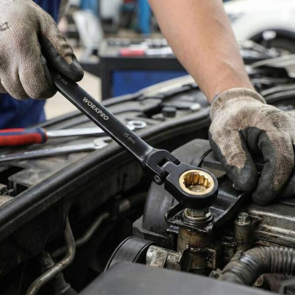 WORKPRO WP202603 8-17mm 8 Parça CR-V Profesyonel Mafsallı Cırcır Kombine Anahtar Takımı + Bez Taşıma Kılıfı - 5