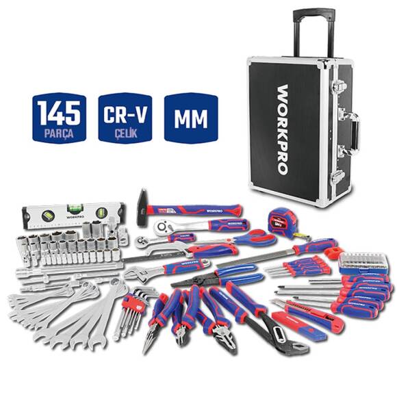 WORKPRO WP209089 145 Parça CR-V Profesyonel El Aleti Tamir Seti Tamir Bakım Çantası - 1