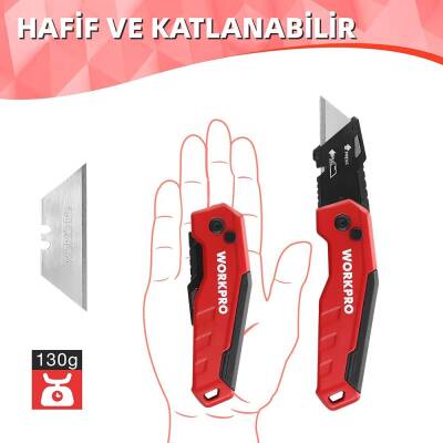 WORKPRO WP211026 Katlanır Çok Amaçlı Profesyonel Rötuş Maket Bıçağı + 14 Adet Yedek Bıçak - 5