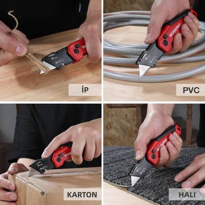 WORKPRO WP211026 Katlanır Çok Amaçlı Profesyonel Rötuş Maket Bıçağı + 14 Adet Yedek Bıçak - 9