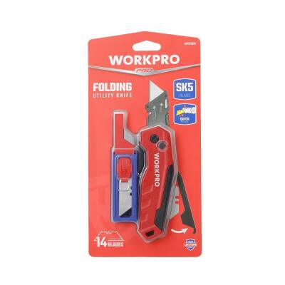 WORKPRO WP211026 Katlanır Çok Amaçlı Profesyonel Rötuş Maket Bıçağı + 14 Adet Yedek Bıçak - 10
