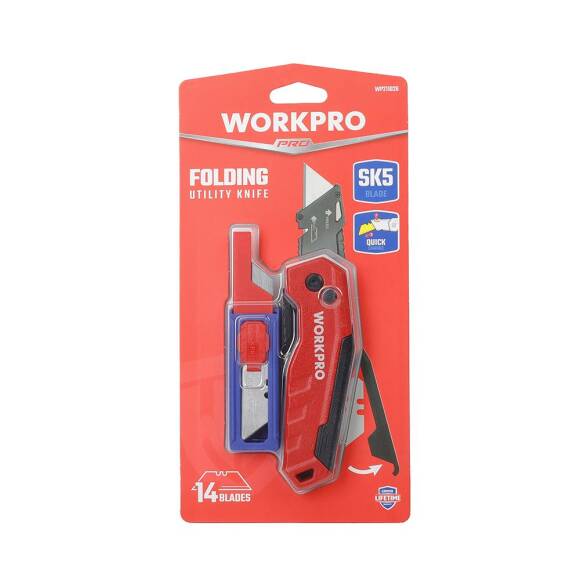 WORKPRO WP211026 Katlanır Çok Amaçlı Profesyonel Rötuş Maket Bıçağı + 14 Adet Yedek Bıçak - 10