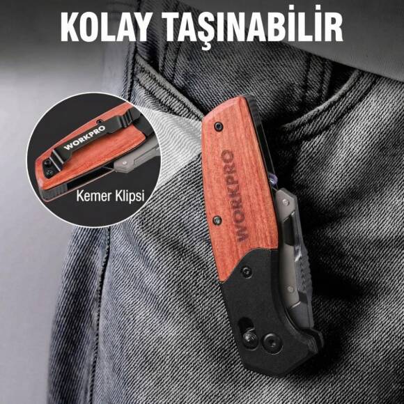 WORKPRO WP211035 Ağır Hizmet Çelik/Ahşap Gövde Katlanır Rötuş Maket Bıçağı + 11 Adet Yedek Bıçak - 9