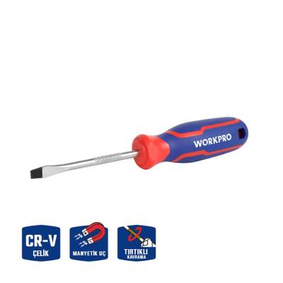 WORKPRO WP221016 5.5x100mm CR-V Manyetik Profesyonel Düz Tornavida - 1