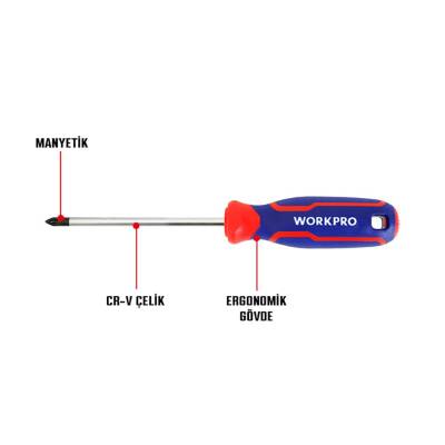 WORKPRO WP221035 PZ0x75mm CR-V Manyetik Profesyonel Yıldız Tornavida - Workpro (1)