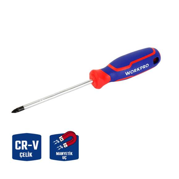 WORKPRO WP221035 PZ0x75mm CR-V Manyetik Profesyonel Yıldız Tornavida - 1