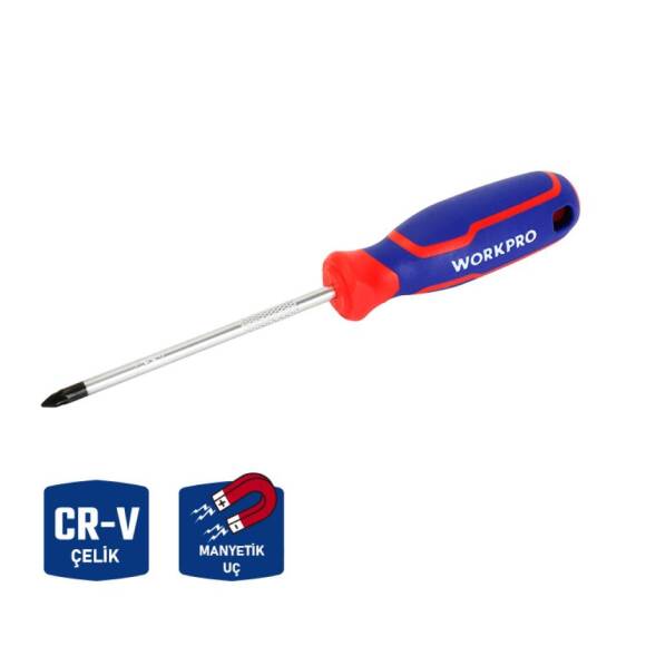 WORKPRO WP221036 PZ1x100mm CR-V Manyetik Profesyonel Yıldız Tornavida - 1