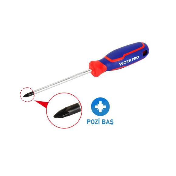WORKPRO WP221037 PZ2x100mm CR-V Manyetik Profesyonel Yıldız Tornavida - 2