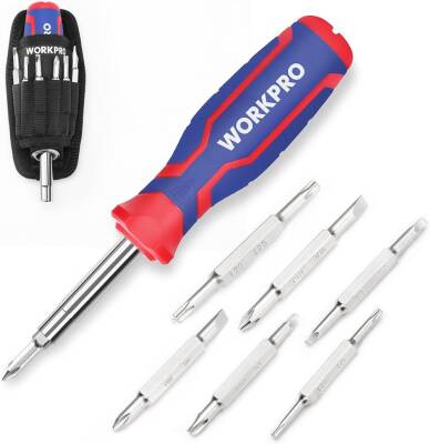 WORKPRO WP221306 15-IN-1 Çok Fonksiyonlu Değişken Uçlu Profesyonel Tornavida Seti + Bel Askı Kılıfı - Workpro