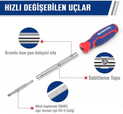 WORKPRO WP221306 15-IN-1 Çok Fonksiyonlu Değişken Uçlu Profesyonel Tornavida Seti + Bel Askı Kılıfı - 4