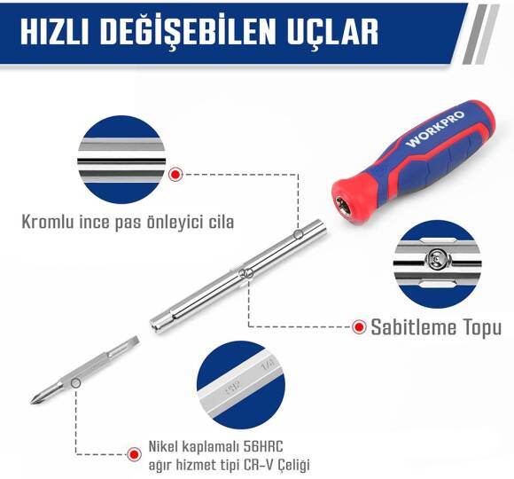 WORKPRO WP221306 15-IN-1 Çok Fonksiyonlu Değişken Uçlu Profesyonel Tornavida Seti + Bel Askı Kılıfı - 4
