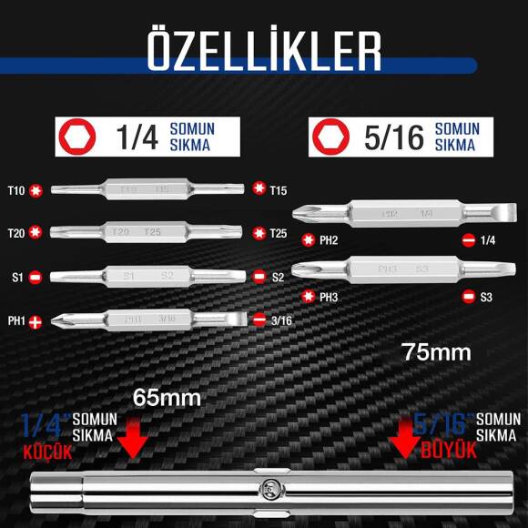 WORKPRO WP221306 15-IN-1 Çok Fonksiyonlu Değişken Uçlu Profesyonel Tornavida Seti + Bel Askı Kılıfı - 7