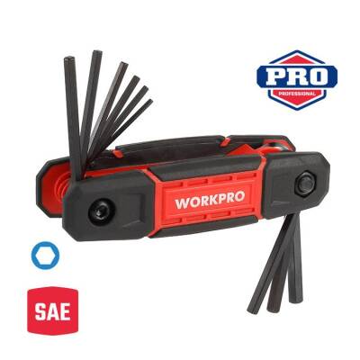 WORKPRO WP222029 9 Parça CR-V İnç Çakı Tipi Profesyonel Allen Anahtar Takımı - Workpro