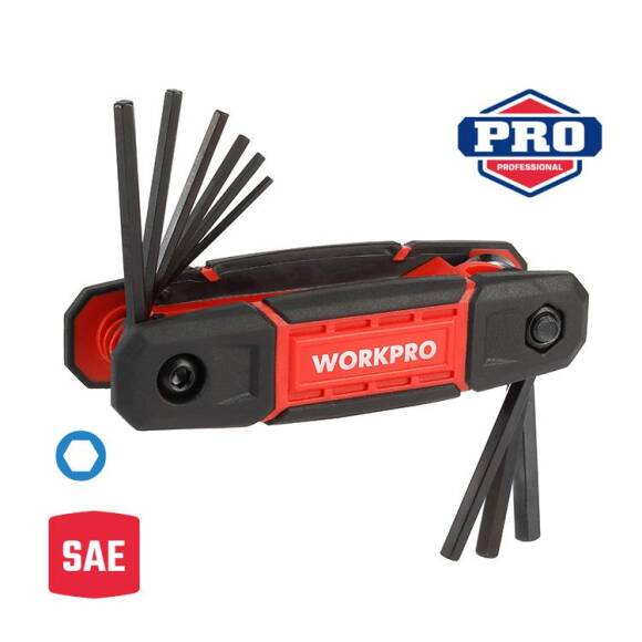 WORKPRO WP222029 9 Parça CR-V İnç Çakı Tipi Profesyonel Allen Anahtar Takımı - 1
